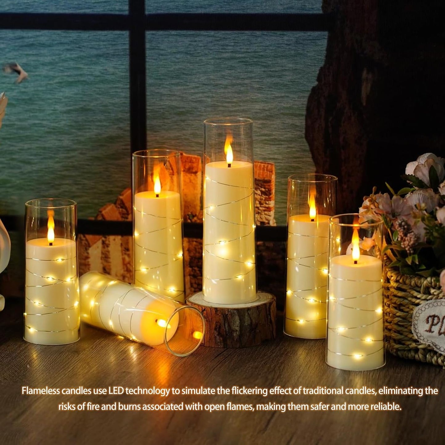 Flameless LED Pillar Candles Set - 9 Pcs White with Remote & Star String for Home Decor