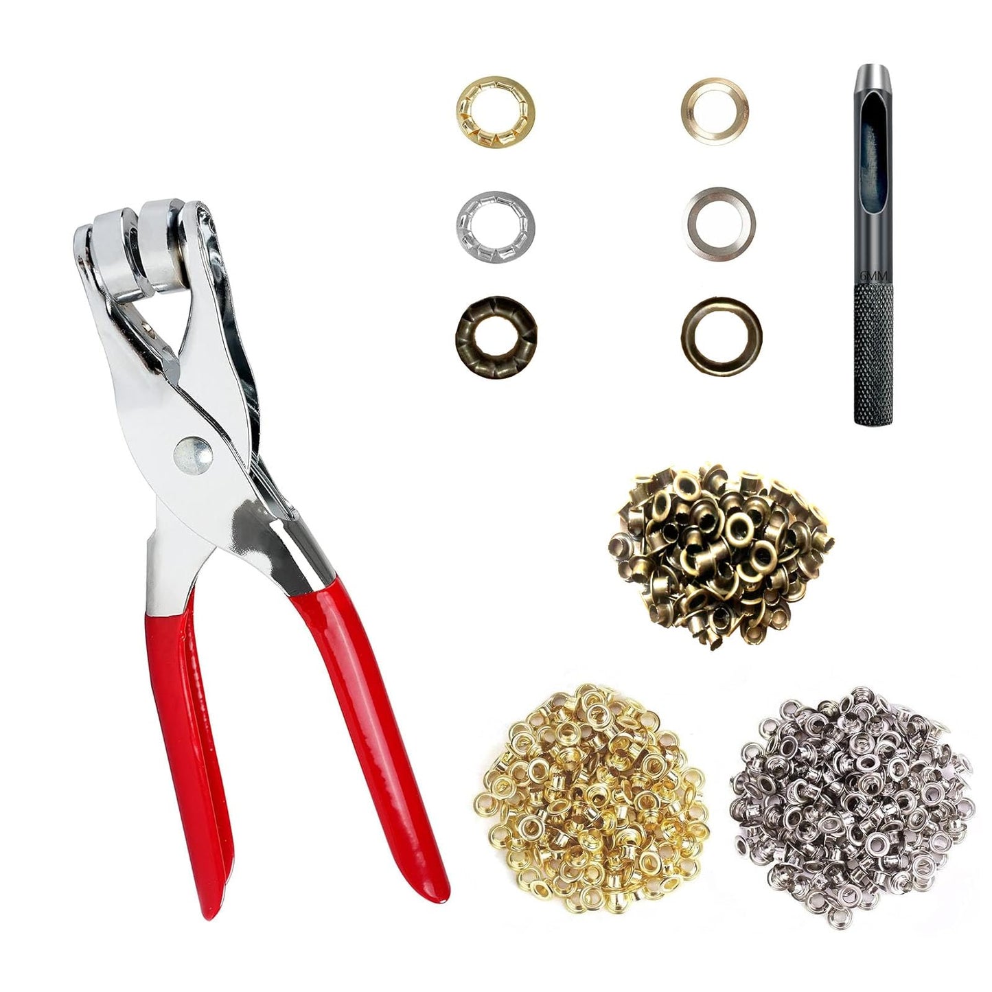 1003Pcs Grommet Tool Kit, 1/4 Inch 6mm(Inside) Grommet Eyelet Pliers Kit with 1000 Metal Eyelets with Washers for Fabric, Leather, Belt, Shoes, Clothes