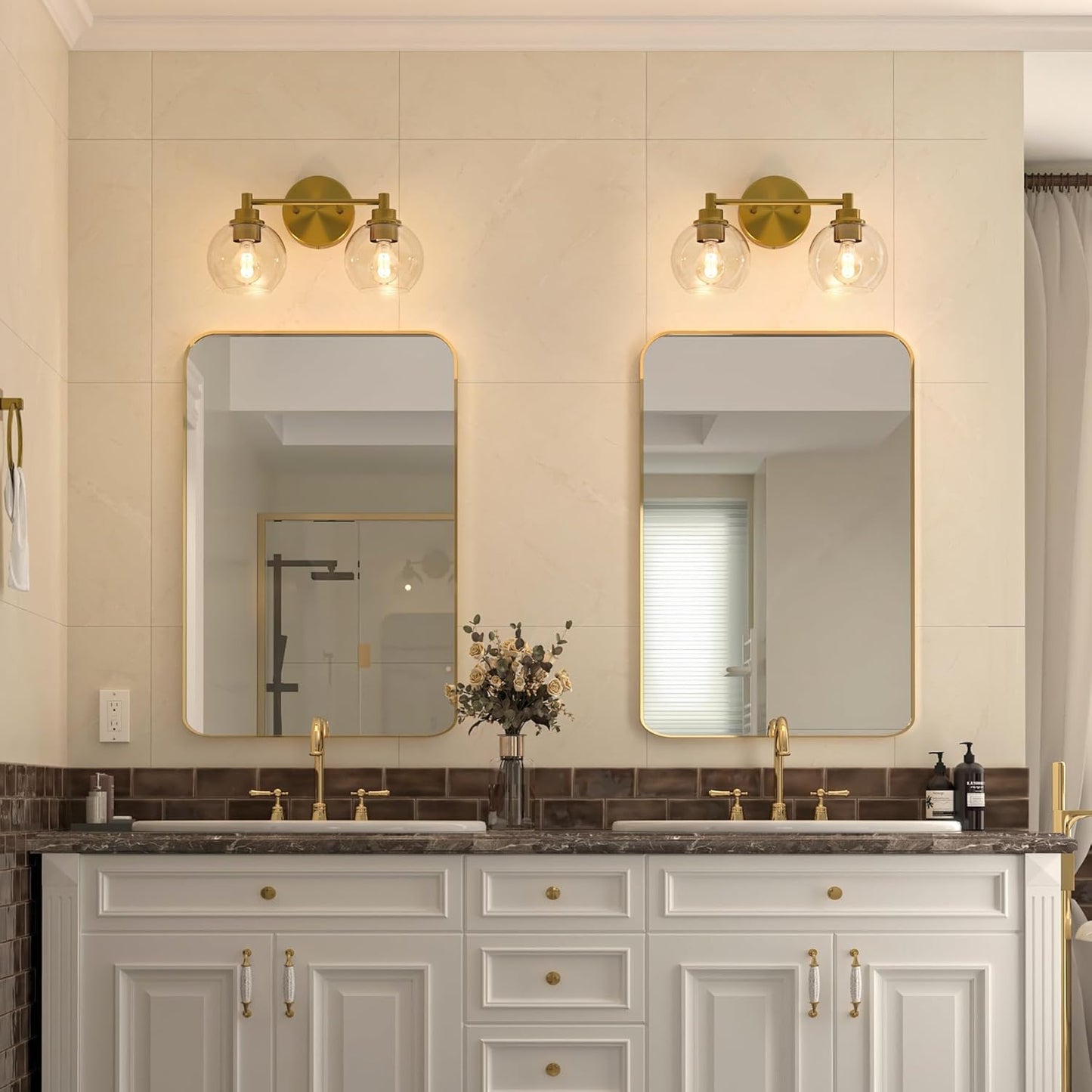 3-Light Vanity Bathroom Light Fixture with Globe Glass Shades - Brushed Nickel, ETL Certified