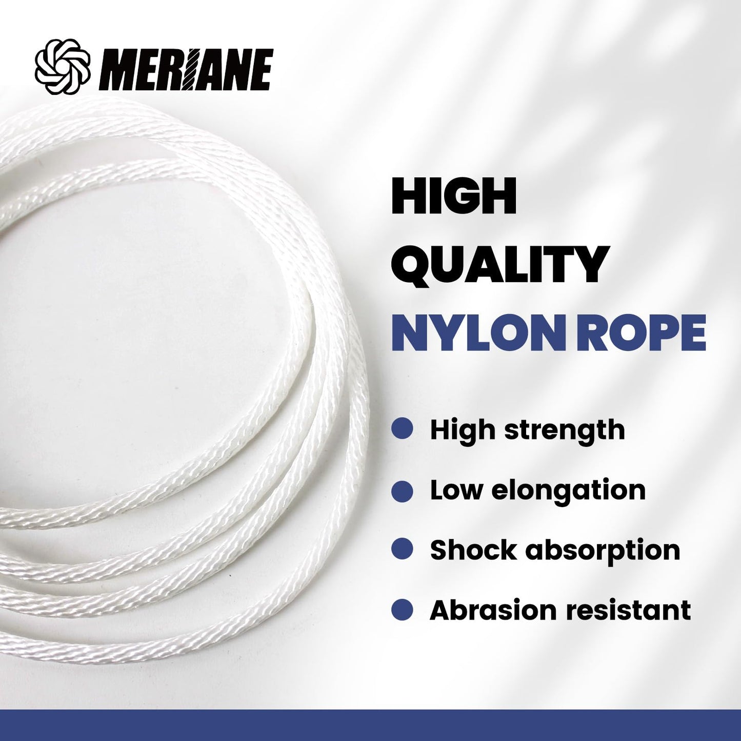 MERIANE 1/8inch 100FT Nylon Rope – Multipurpose Heavy Duty – Abrasion & UV Resistant – Ideal Use for Camping, Clothesline, Marine Rope, Flag Line - Shock Absorption Rope for Indoor Outdoor