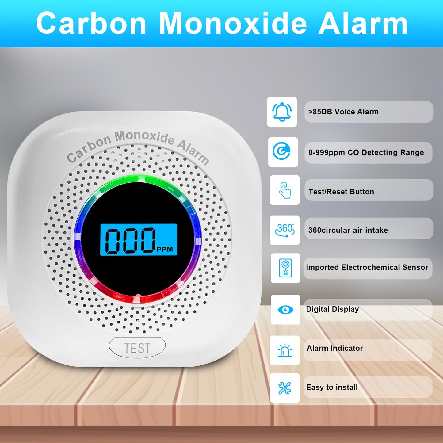Carbon Monoxide Detectors,Carbon Monoxide Alarm/Monitor Battery Operated with Light&Digital LCD Display, Portable Traval CO Detector Alarm for Home,Bedroom,Office,RV,Warehouse