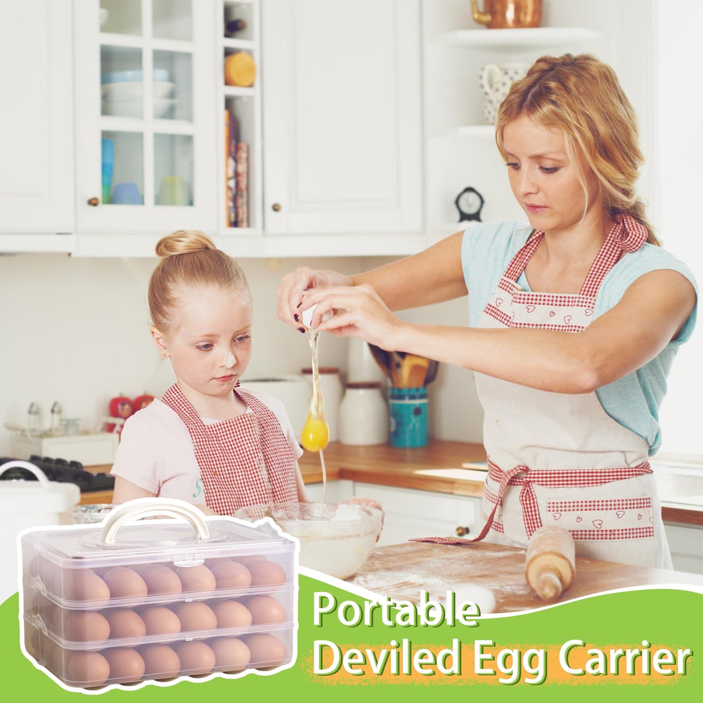 Jnnzzggu Egg Holder for Refrigerator,3-Layer Deviled Egg Tray with Lid,Plastic Stackable Egg Container with Handle for Kitchen,Keep Fresh(72 Eggs)