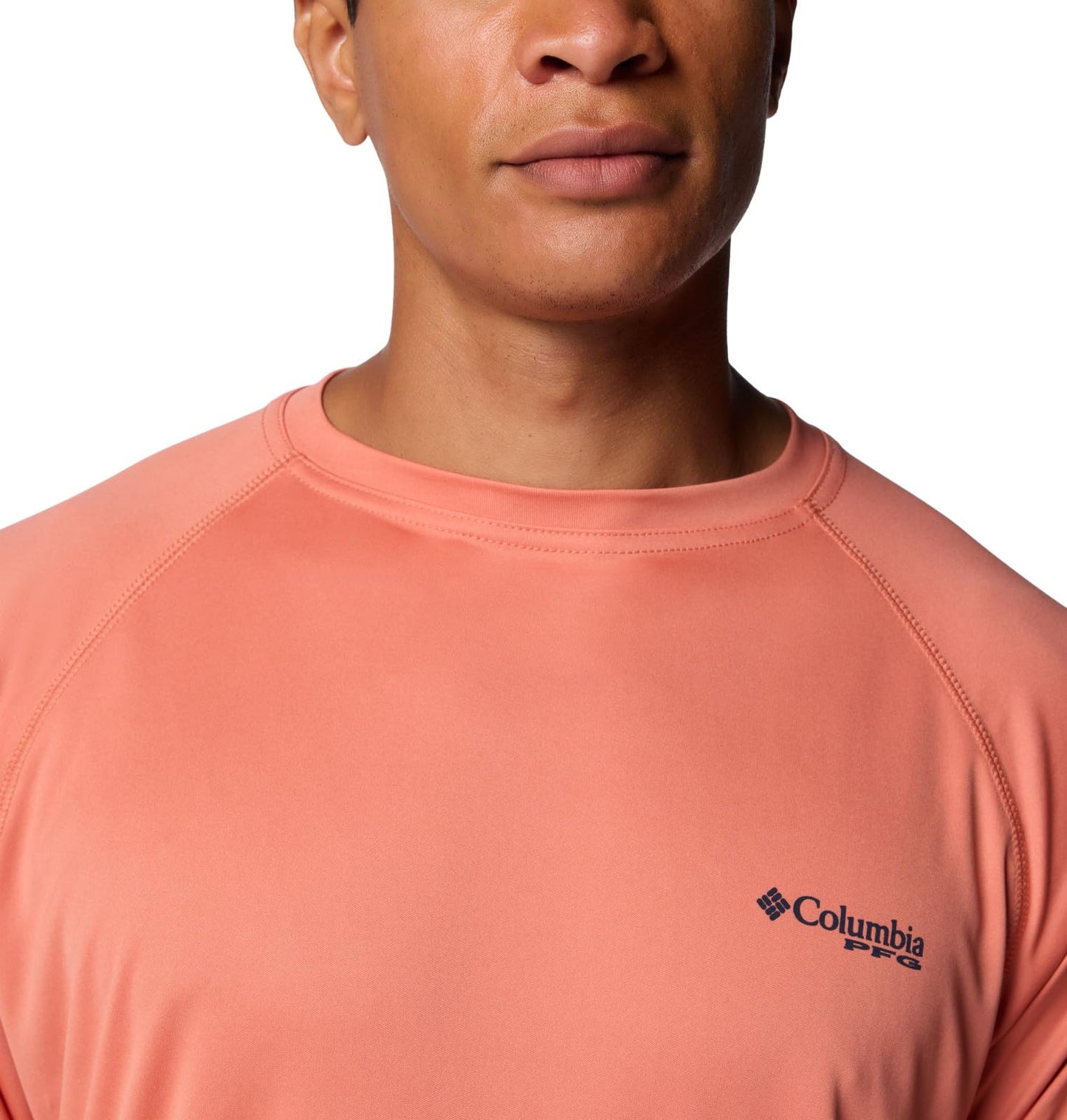 Columbia Men's Terminal Tackle Long Sleeve Shirt, Faded Peach/Collegiate Navy Logo, Medium