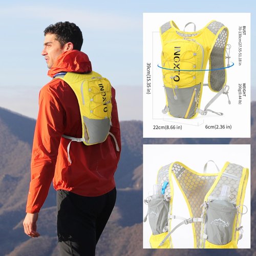 IX INOXTO Running Vest for Women Men, Adjustable Chest Straps Running Hydration Vest with 500ml Soft Flask, Lightweight Breathable Reflective Hydration Backpack for Hiking (Yellow)