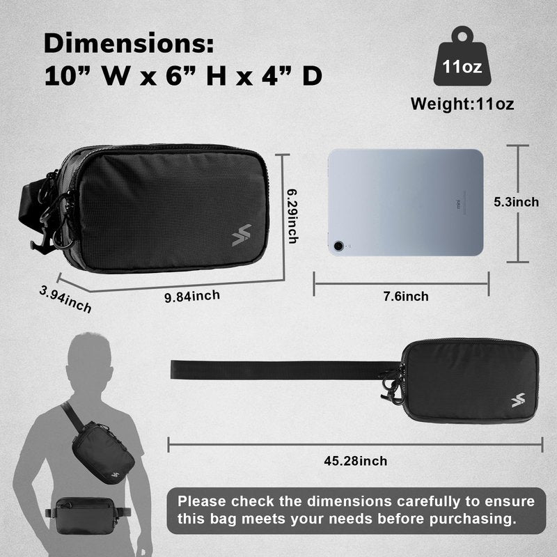 VOTAGOO Concealed Carry Waist Bag – 420D Nylon Water-Resistant Fanny Pack for Men with Hidden Pocket & Adjustable Belt – 10”W x 6”H x 3”D (Black)