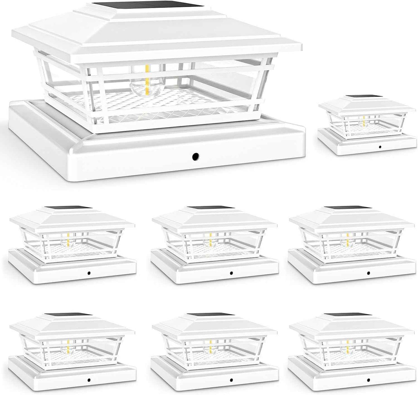 Solar Post Cap Lights 8-Pack - Adjustable Brightness Warm White, IP64 Waterproof, Vintage Edison Bulbs for 4x4, 5x5, 6x6 Fence & Deck Posts - Black