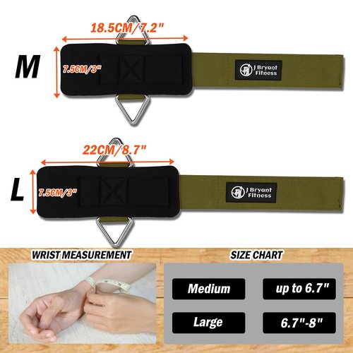 J Bryant Fitness Wrist Cuffs for Cable Machines – Heavy Duty Adjustable Wrist Straps with 7mm Neoprene Padding for Strength Training, Pull Exercises, and Forearm Support (Green, Medium)