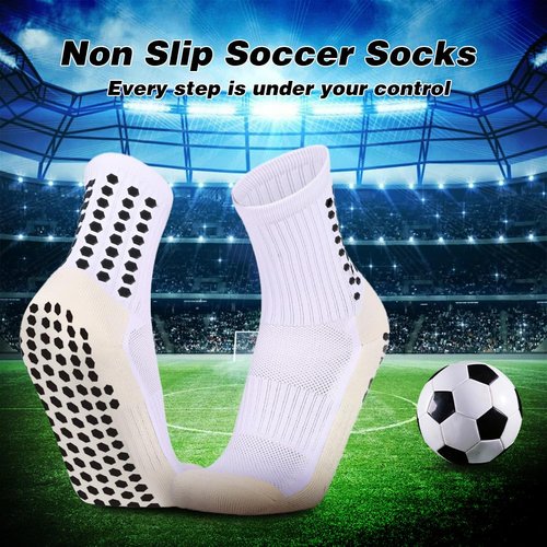 Ukontagood 12 Pack Men's Soccer Socks Anti Slip Non Slip Grip Pads for Football Basketball Sports Grip Soccer Socks White+Black