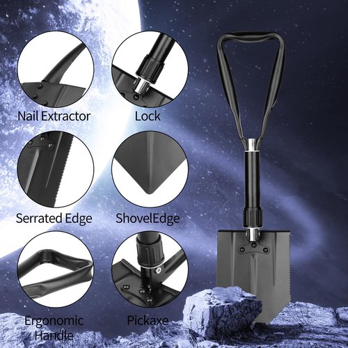 HSWGHWX 14-in-1 Tactical Multi-Tool with Locking Mechanism & Folding Shovel - Survival Gear for Camping, Snow, Hiking, Hunting, Emergency Readiness (14-1Multi-Tool)