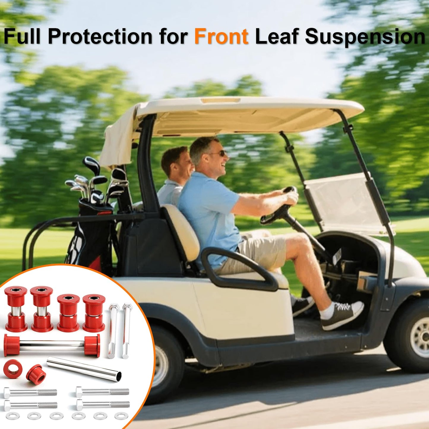 Club Car Precedent Front Bushing Kit with Screws, Golf Cart Front Lower Leaf Spring & Upper A-Arm Polyurethane Bushings and Seamless Sleeves for 2004-Up Club Car Precedent, 2017-Up Tempo & Onward