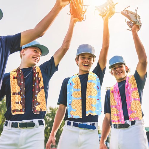 Breling 18 Pcs Ice Cream Drip Baseball Cooling Towel 40 x 12 Inch Ice Cream Cooling Towel Breathable Chilly Sport Rags Absorbent Chilly Washcloth for Sport Party Favors Team Gift