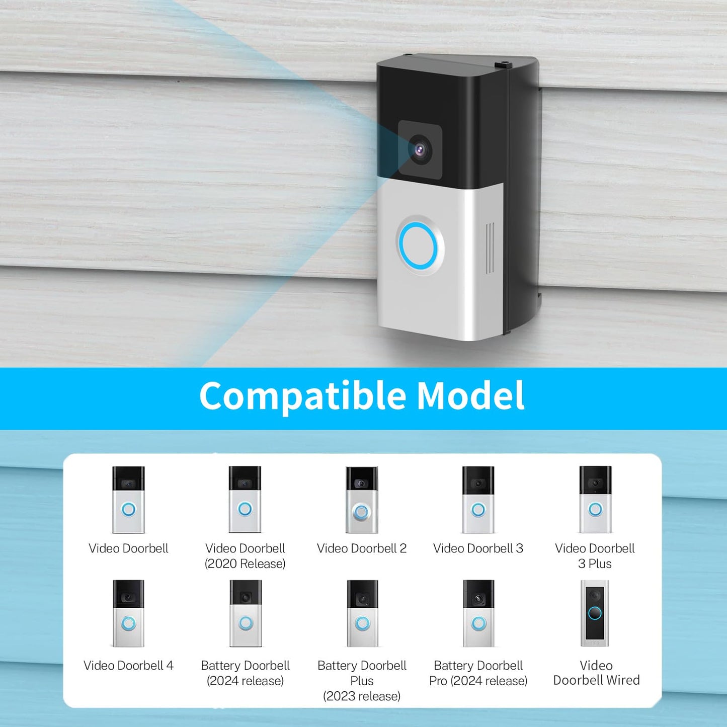 Ring Doorbell Vinyl Siding Mount, Adjustable 30 to 55 Angle Doorbell Mount Compatible with Ring Video Doorbell, Doorbell Camera Holder Bracket Wedge for Apartment, offices