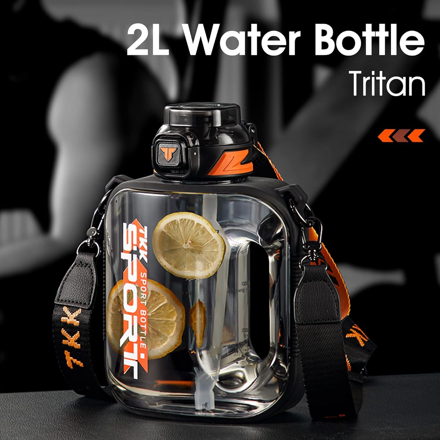 TKK Half Gallon Water Bottle - Large 64 Oz BPA-Free Tritan Jug with Straw | Dishwasher Safe, Black