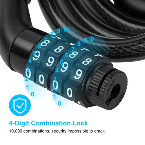 Ainiv 4FT Scooter Lock Anti-Theft, Bike Locks Cable Combination 4 Digit/12 Steel Cables Resettable Compatible for Xiaomi M365/Max/GXL/Ninebot/Segway Scooter/Moto/Bicycle Lock with Lock Holders
