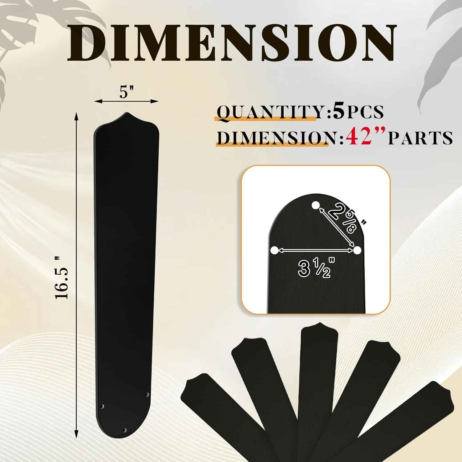 42-Inch Waterproof Replacement Fan Blades - 5 Pcs for Indoor/Outdoor Ceiling Fans