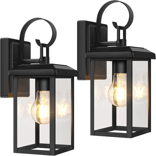 Modern Waterproof Outdoor Wall Light Fixtures - 2-Pack Black Porch Lanterns for Front Door & Garage
