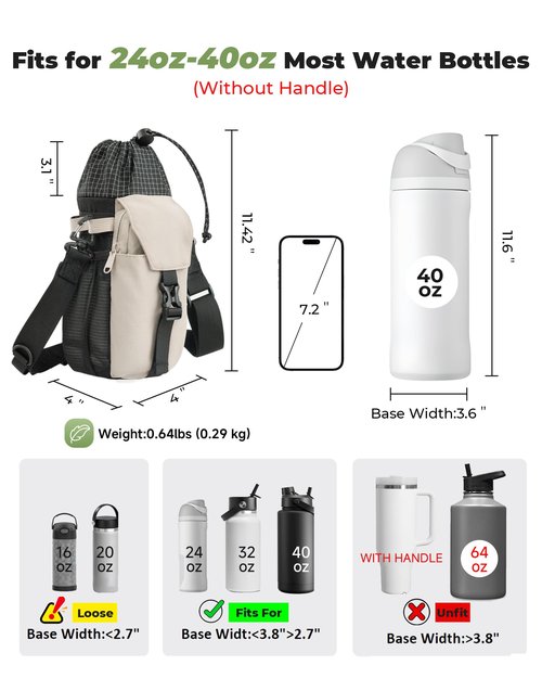 BRBKT Water Bottle Holder with Strap 40/32 oz Crossbody Water Bottle Purse Bag for Women Men with Phone Pocket for Hiking Walking Gym Cycling