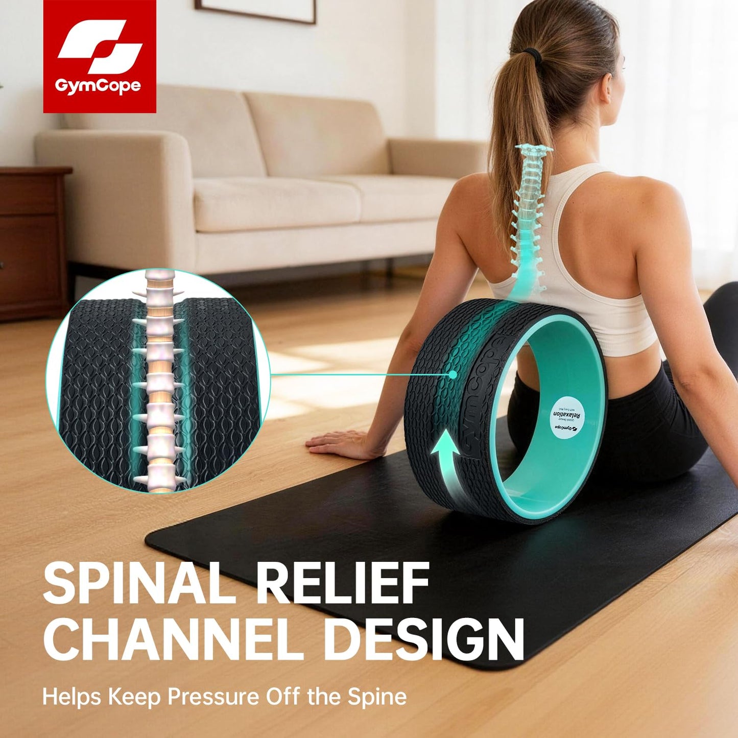 GymCope Back Wheel Foam Roller – Targeted Back & Neck Relief, Lumbar Spine Stretcher, Spinal Decompression Stretcher, Massage Roller with Density Foam for Physical Therapy, Supports 500lbs