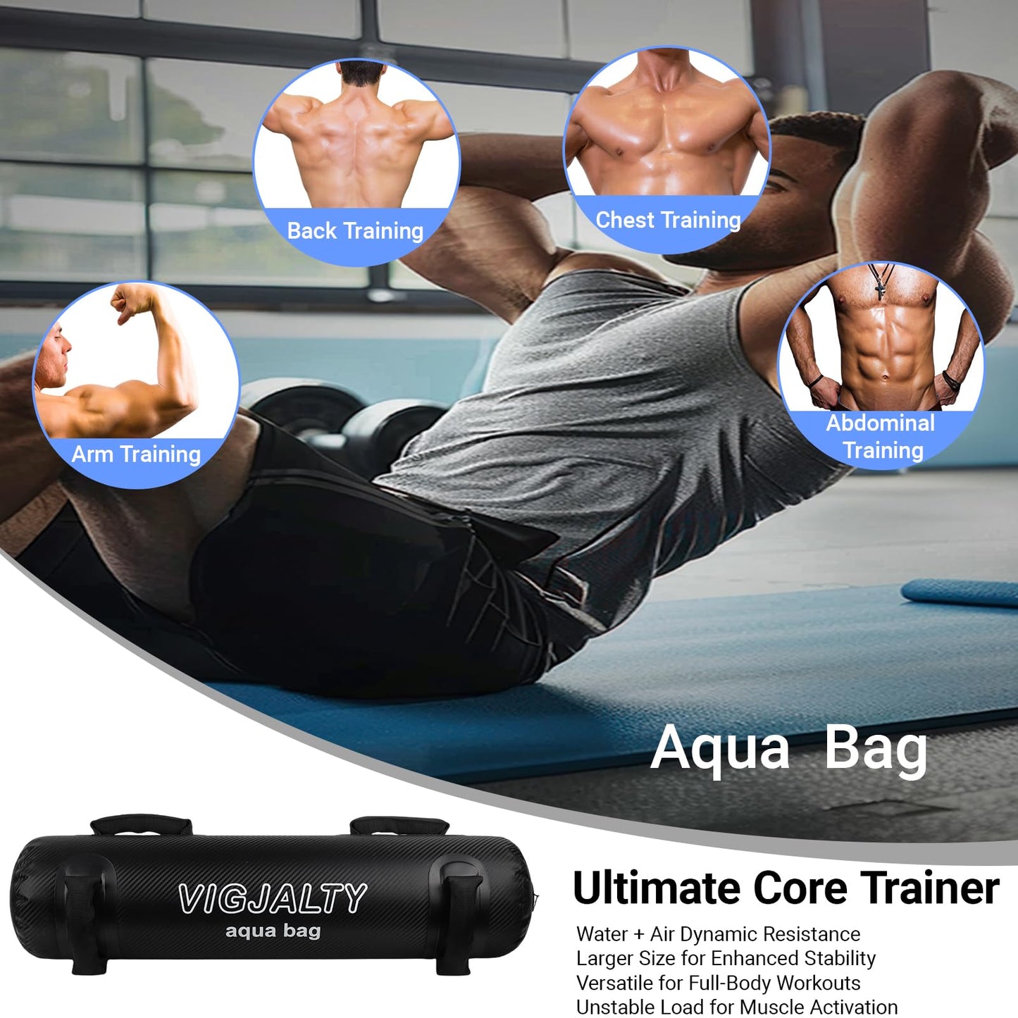 Aqua Bags-Water weight Bag Up to 49lbs - Unstable Core Water Weight Ball, Adjustable Workout Sandbag Alternative for Full-Body Exercise, Portable Stability & Balance Trainer for Instability Training