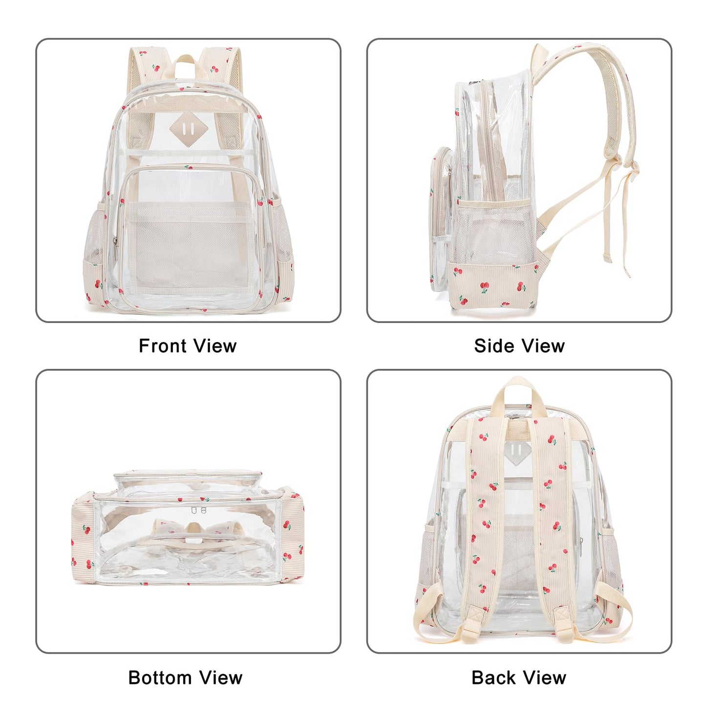 Xunteny Clear Backpack for Girls Women School Bookbag Heavy Duty Transparent Backpacks (Corduroy Cherry)