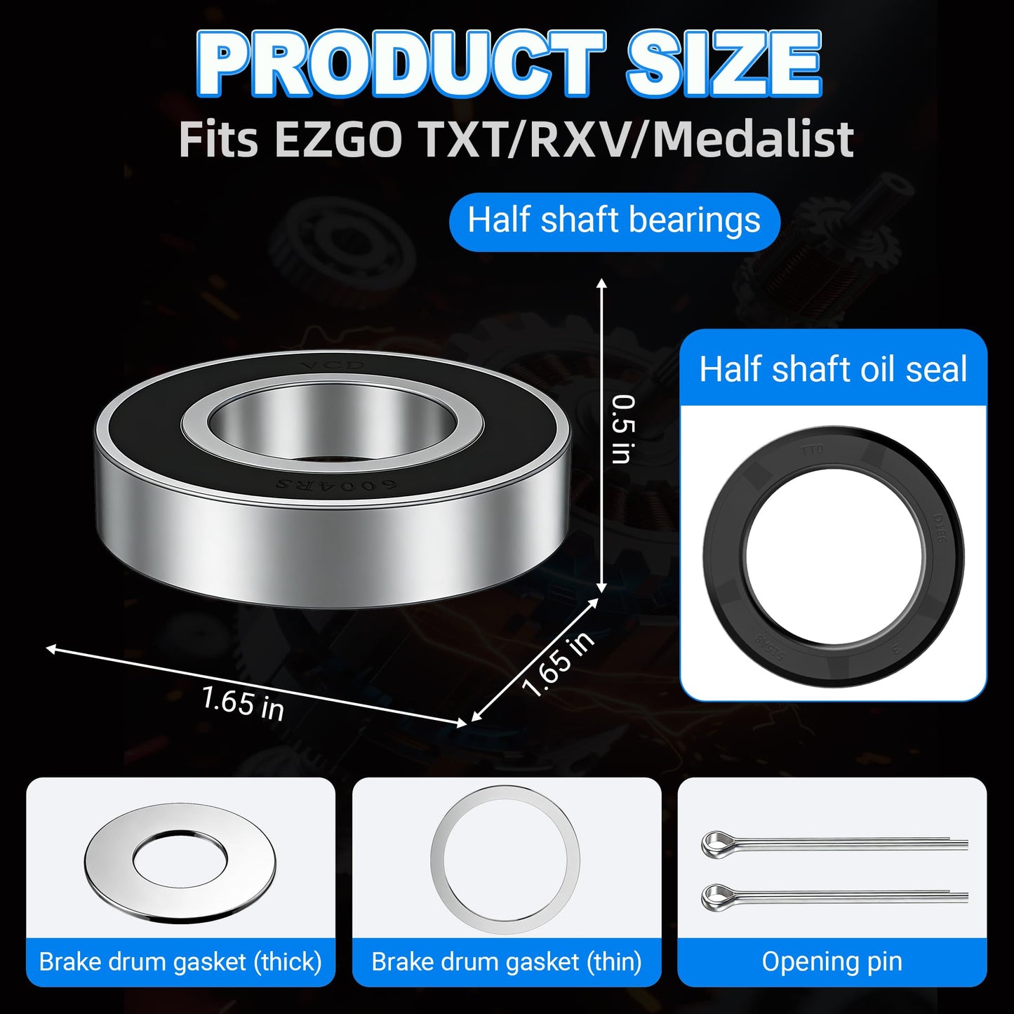 Mixopoly Golf Cart Rear Axle Bearing Seal Kit for EZGO TXT/RXV/Medalist/Marathon Electric 1978-UP and EZGO 2 Cycle Gas 1978-1993, Replace 611931 15112G1 70181G01 620343 620344 15114G1