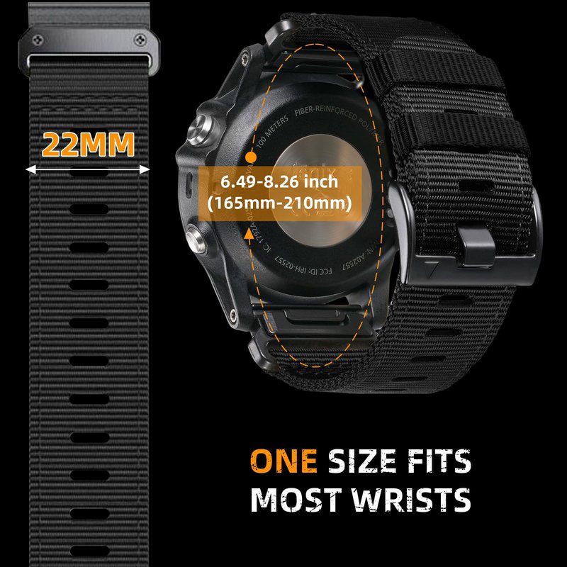 22mm Nylon Watch Band Compatible for Garmin Fenix 8 47MM/7/6/6 Pro/5/Epix Gen 2 Band, Camouflage Quickfit Bands for Forerunner 935/945/Approach S62/S60/MARQ (Black, 22MM)