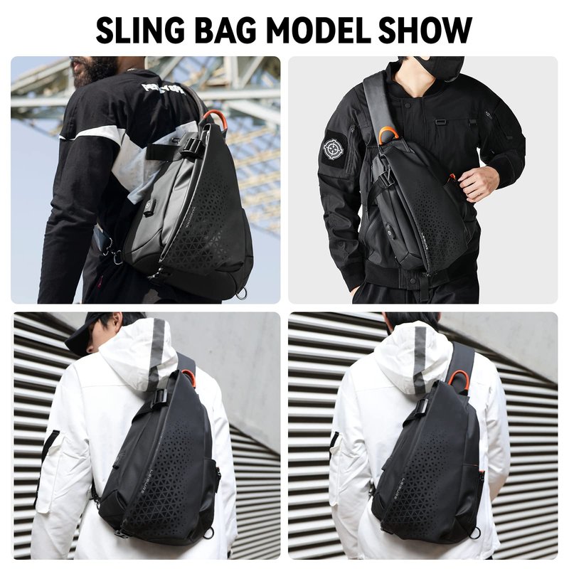 SUNMOP Small Black Sling Crossbody Backpack Shoulder Bag for Men Women, Lightweight One Strap Backpack Sling Bag for Hiking Walking Biking Travel Cycling USB Charger Port,Black-2