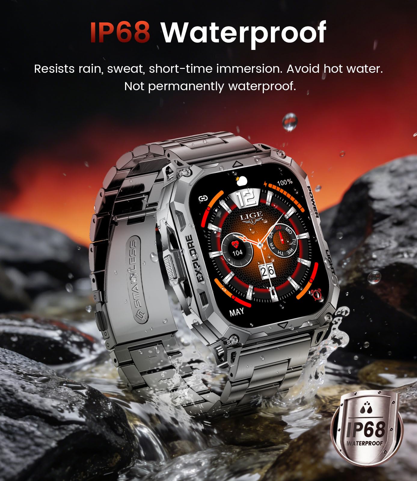 Smart Watches for Men(Answer/Dial Call), 2,01'' Super Large Military Smartwatch with 900mAh High-Capacity Battery/Led Flashlight/Heart Rate/Sleep Monitor, IP68 Waterproof Fitness Watch for Android iOS