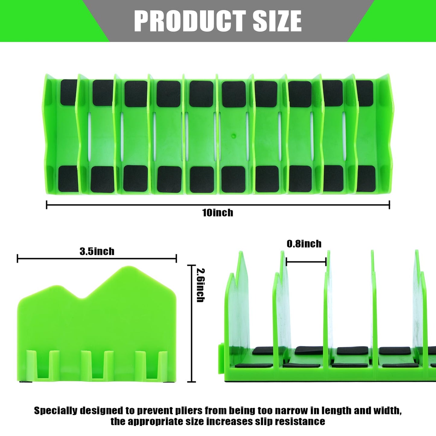 Ziopetru Plier Organizer Rack, 10-Slot Pliers Organizer for Tool Box Drawer, Tools Organizers Players with Non-Slip Rubber Base, Fits 0.8" Tools, 3" H Drawers(1 Pack