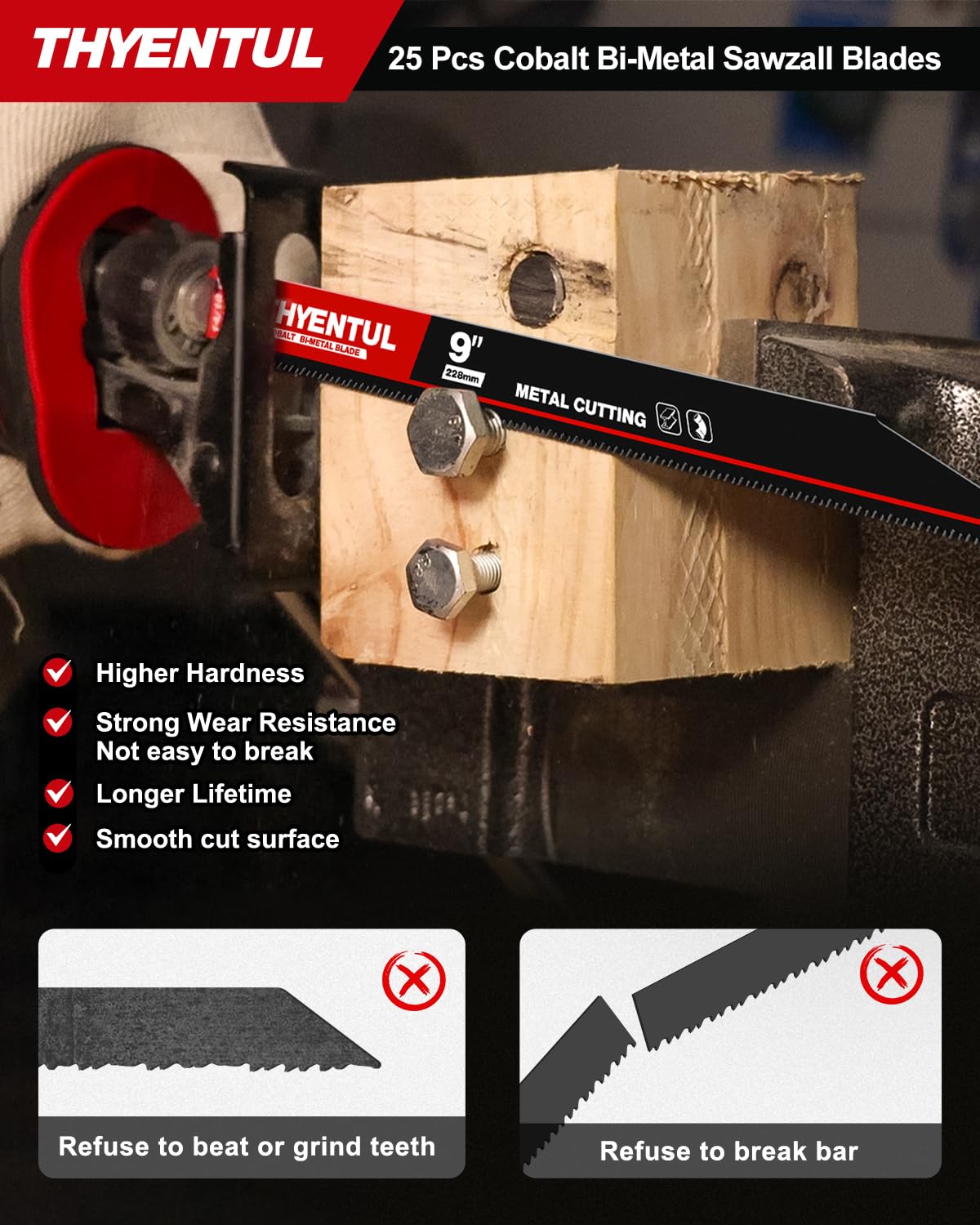 25-Pack 9-Inch Bi-Metal Reciprocating Saw Blades - 14/18 TPI for Medium Metals