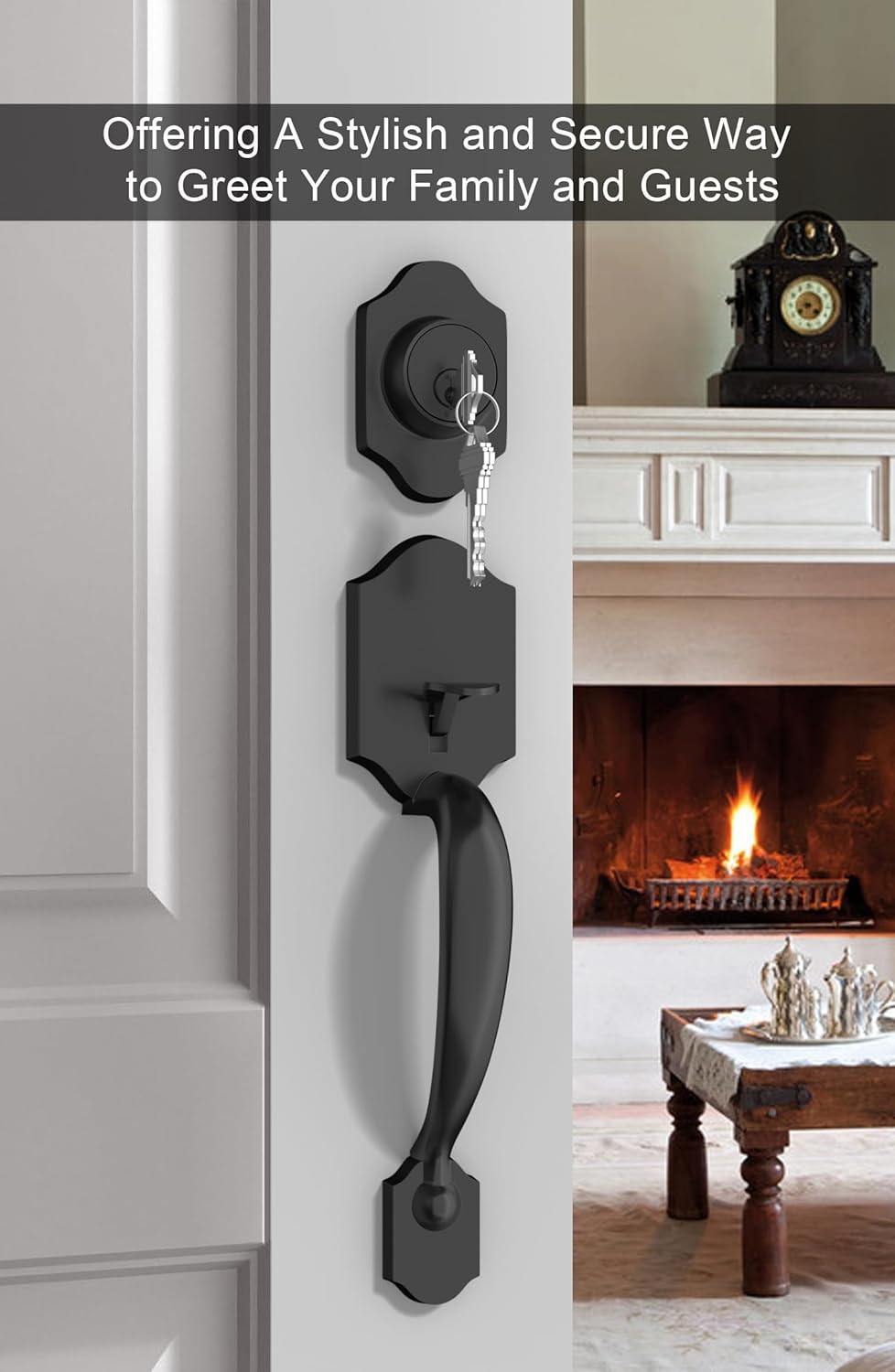 Gold Front Door Handle & Deadbolt Set - Reversible Lever Lock Hardware