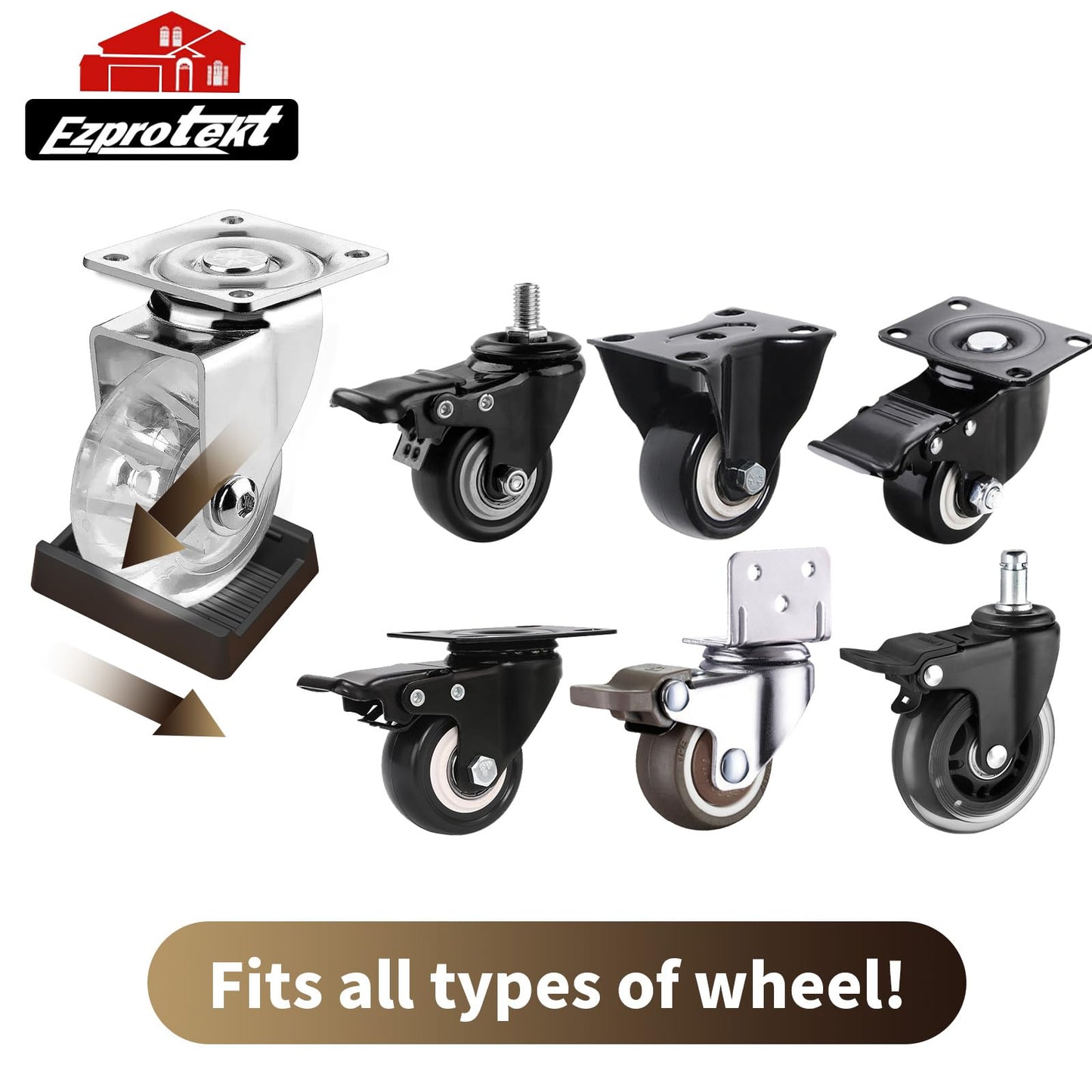 Ezprotekt 4 Pcs Non Slip Rectangle Furniture Caster Cups, 2.9" x 2.3" Silicone Non Skid Furniture Pads Coasters for Hardwoods Floors, Bed Couch Wheel Stoppers to Prevent Sliding (Black)