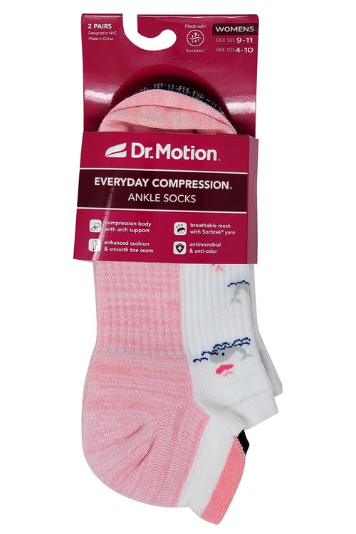 Dr. Motion 6 Pairs Womens Low Cut Ankle Cushioned Breathable Compression Socks (Assorted AF)