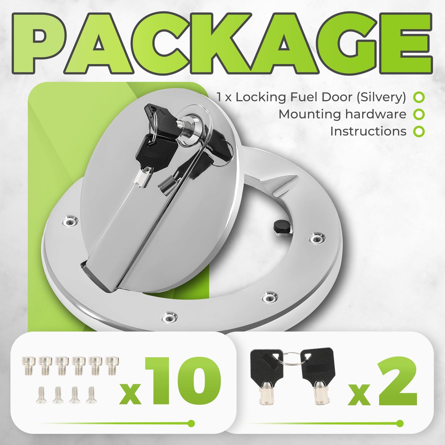 KUAFU Locking Fuel Door Compatible with 2003-2010 Hummer H3 H3T Fuel Filler Tank Door Gas Tank Cap Cover Chrome Silvery Aluminum