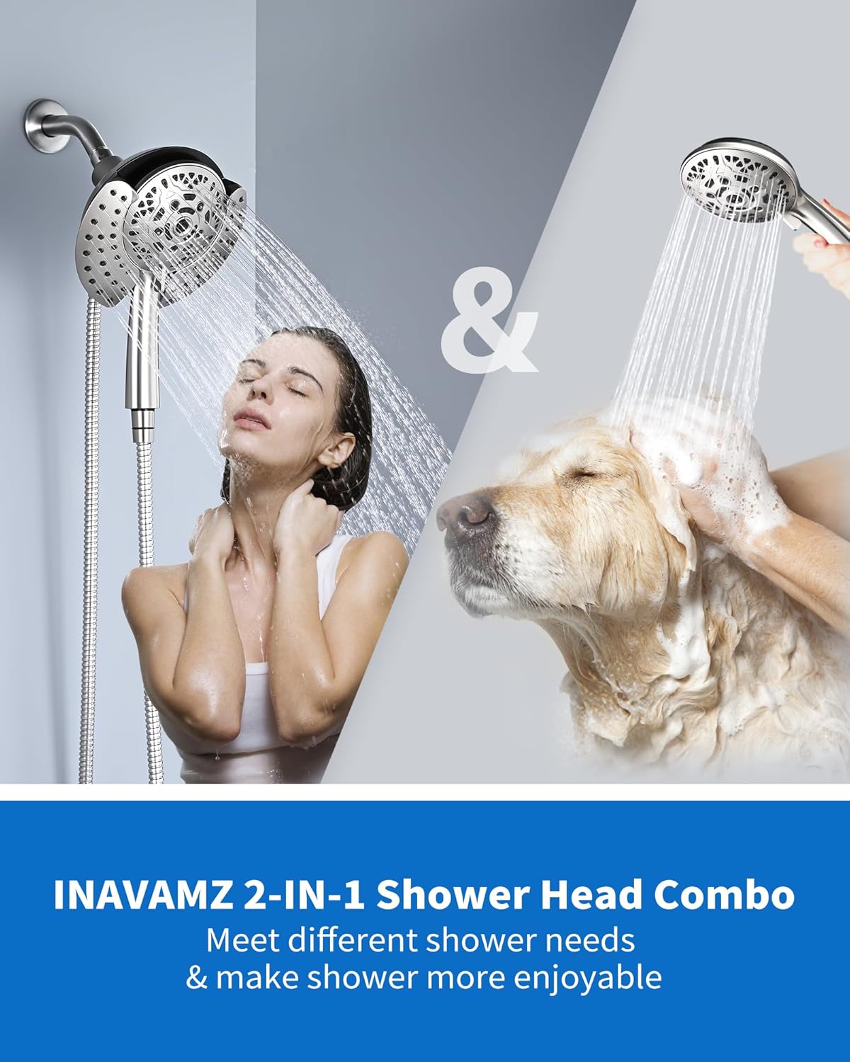 2.5GPM 7.2" Rainfall & Handheld Shower Head Combo with 60" Stainless Steel Hose