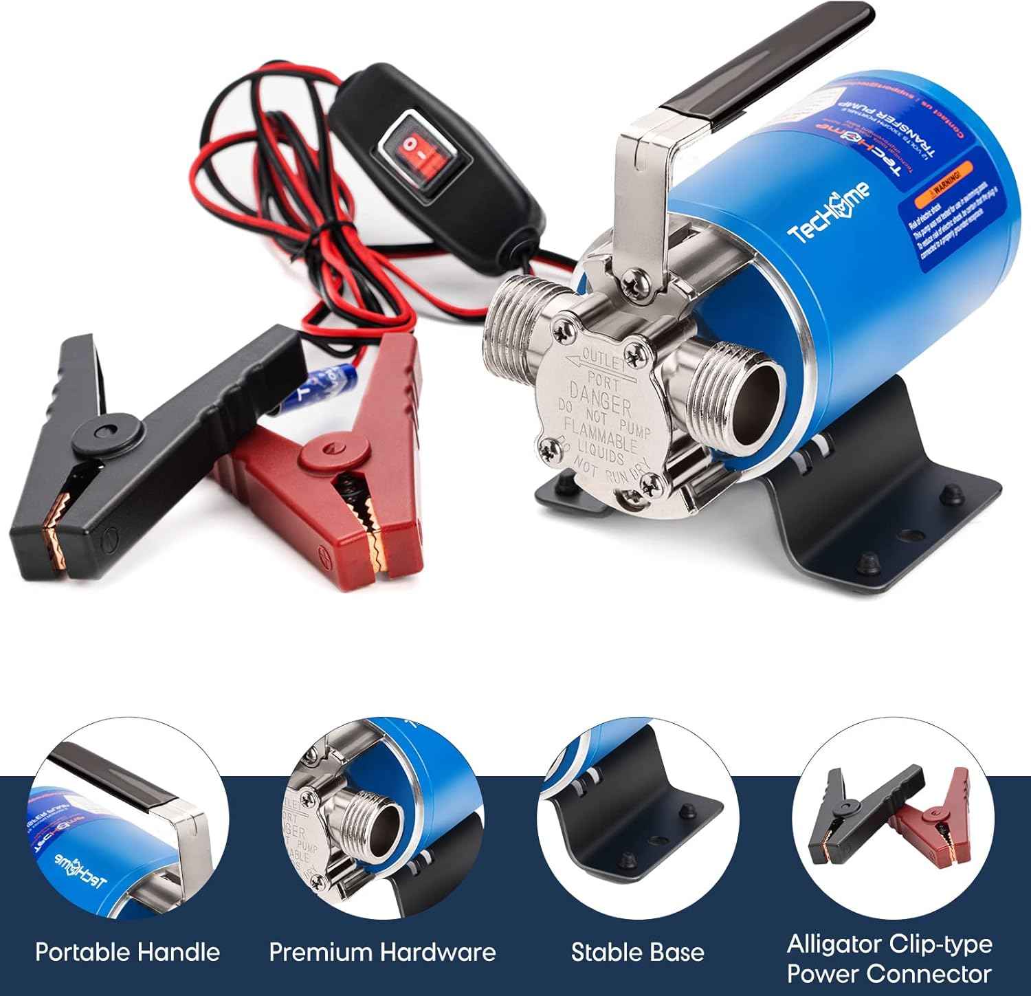 1500GPH Submersible Water Transfer Pump - 12V Sump Pump with 20ft Power Cord
