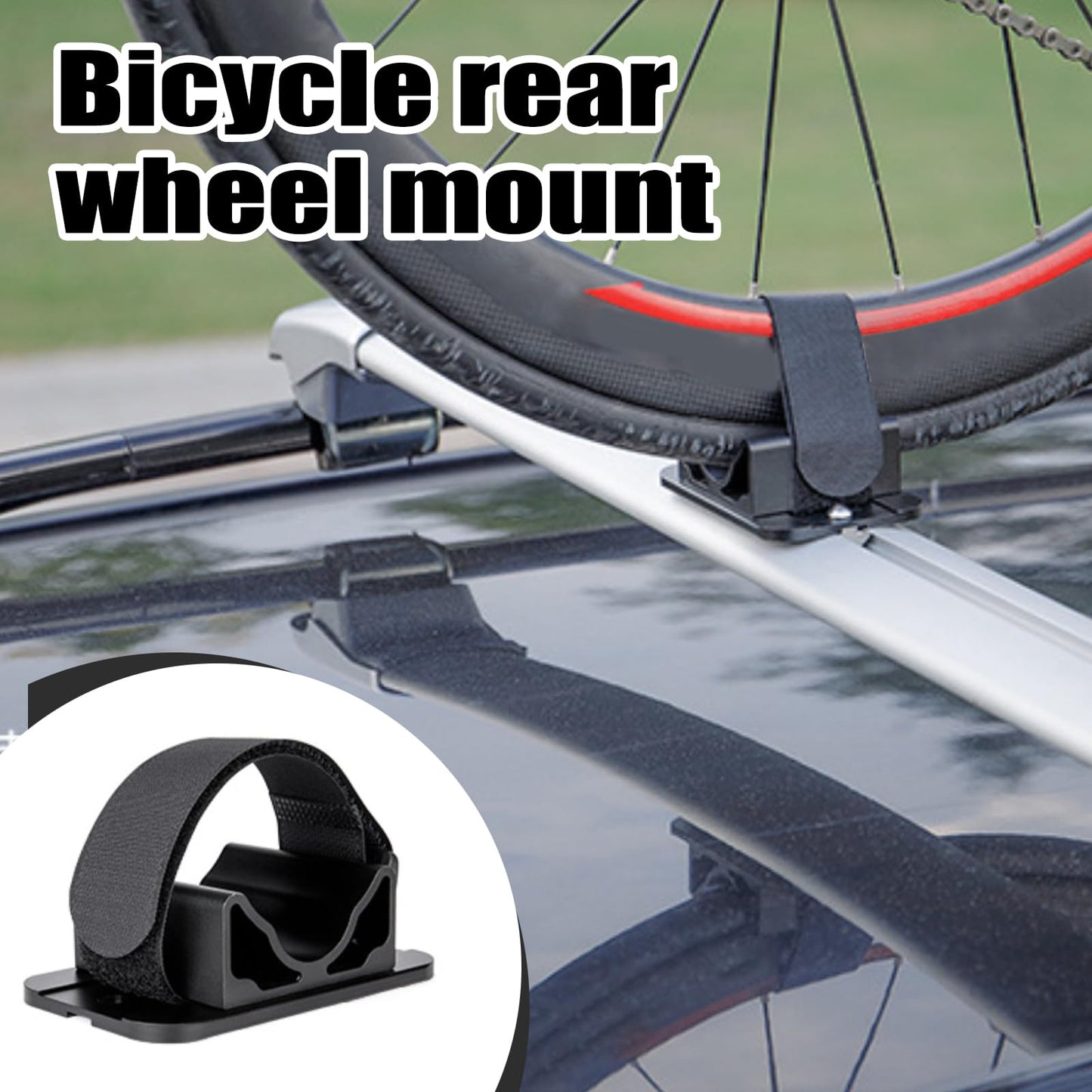 Bicycle Rear Wheel Holder, Rear Wheel Rack Mount, Bike Tire Bracket Holder Carrier, Multi-Bike Compatibility, Car Roof Rack Accessory for Road/Mountain Bikes, Black