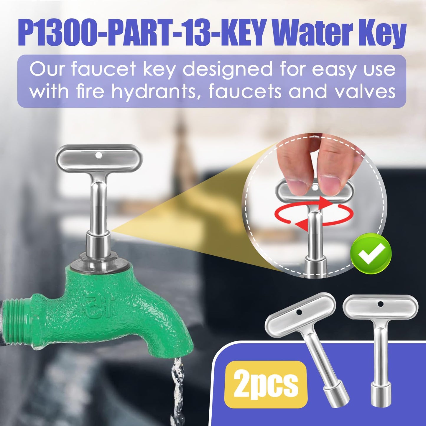 HAVANSIDY 2 Pack Hydrant Key 3/8 for Zurn P1300-PART-13-KEY Water Key, Fire Hydrant Water Spigot Key for Wall Hydrant Faucets Valves and Outdoor Hose Valves, Shut Off Tool for Faucet Water Hydrant