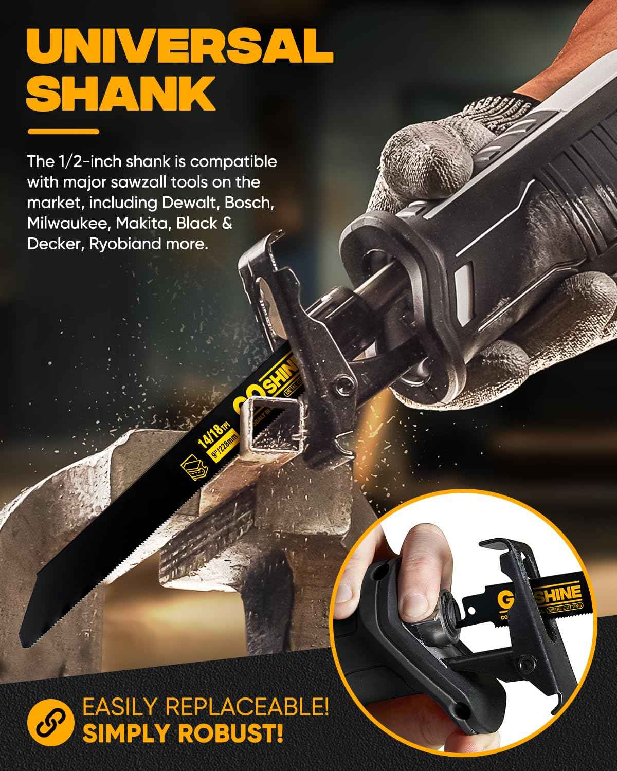 10 Pack 9 inch 14/18TPI Reciprocating Saw Blades, M42 Teeth with 9% Cobalt Bi-Metal Blades,for Automatic Dismantling Sawzall Blades for 1/16-5/16 Medium Metals