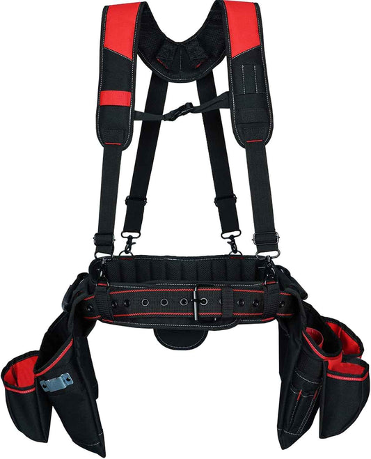 Pro Carpenter Tool Belt with Suspenders - Heavy-Duty Suspension Rig for Contractors & Electricians, Khaki
