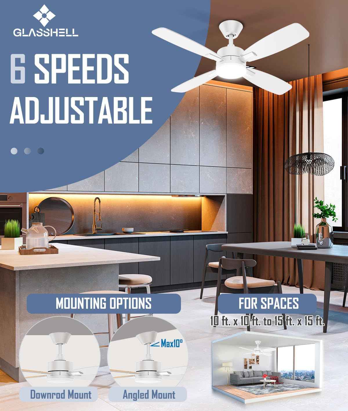 52-Inch Ceiling Fan with Remote Control & Dimmable Light - Noiseless DC Motor for Indoor/Outdoor Use