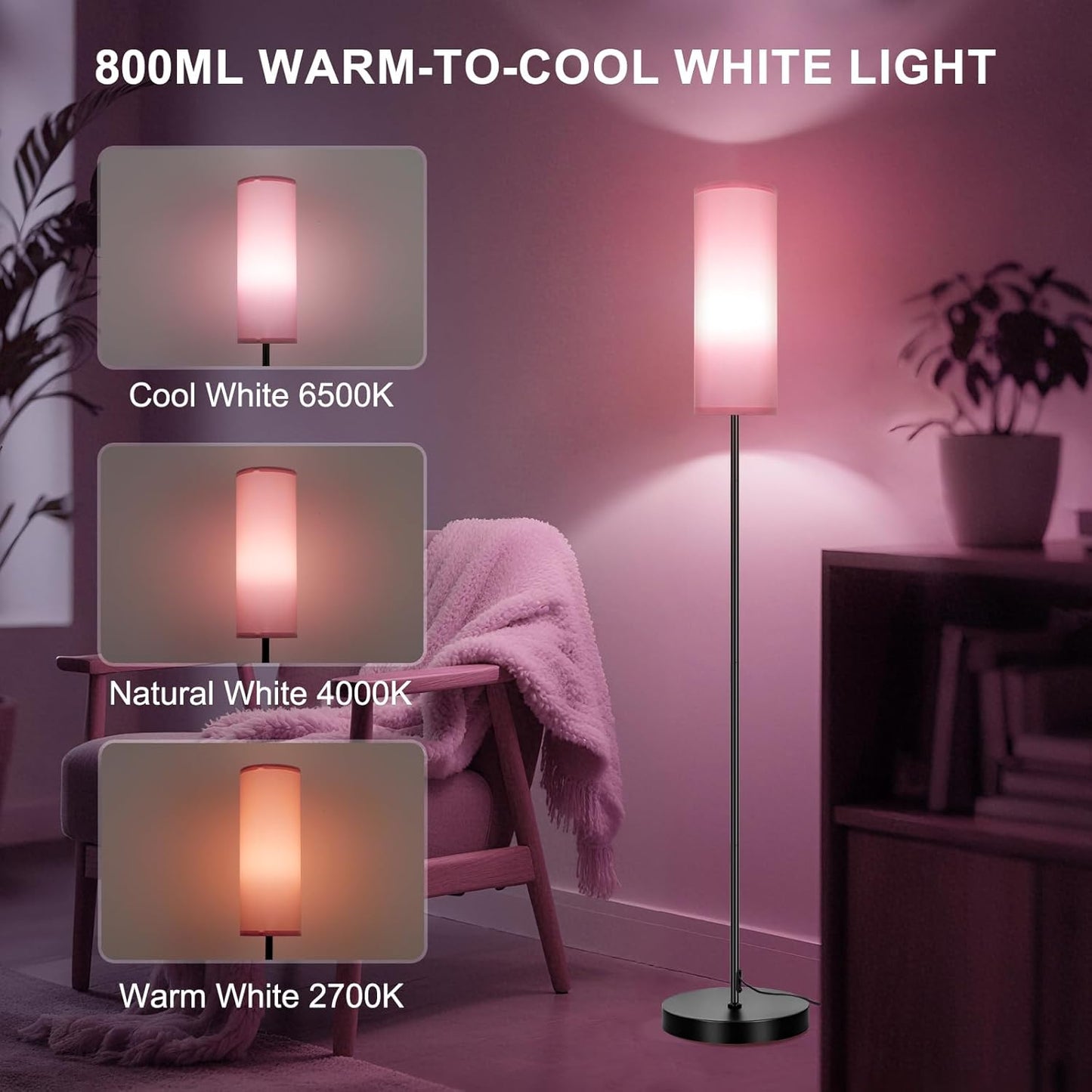 Modern Dimmable Floor Lamp with Remote - RGB Smart Bulb for Living Room, Bedroom & Office