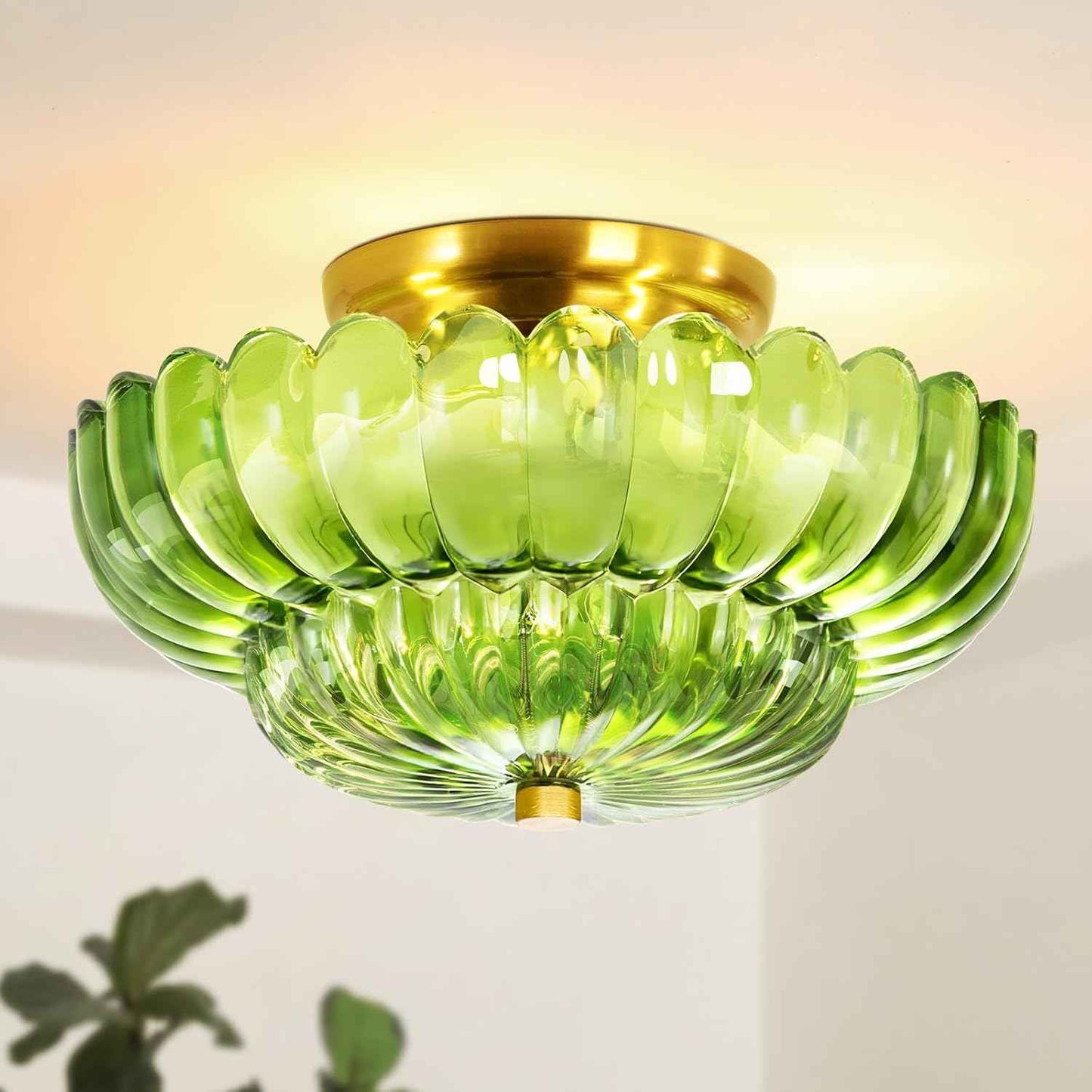 Modern Semi Flush Mount Ceiling Light Fixture with Brown Glass & Black Base - Ideal for Living Room, Kitchen, Bedroom, Hallway (Bulb Not Included)