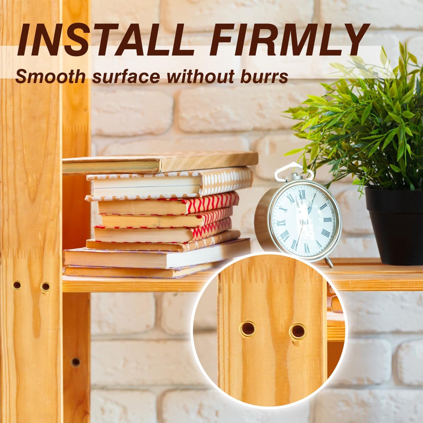 Dunzy 150 Pieces 1/4 Inch Shelf Pin Sleeves Cabinet Shelf Pins Shelve Reinforcement Grommets for Kitchen Furniture Bookshelf Shelve Support Pegs (Brass)