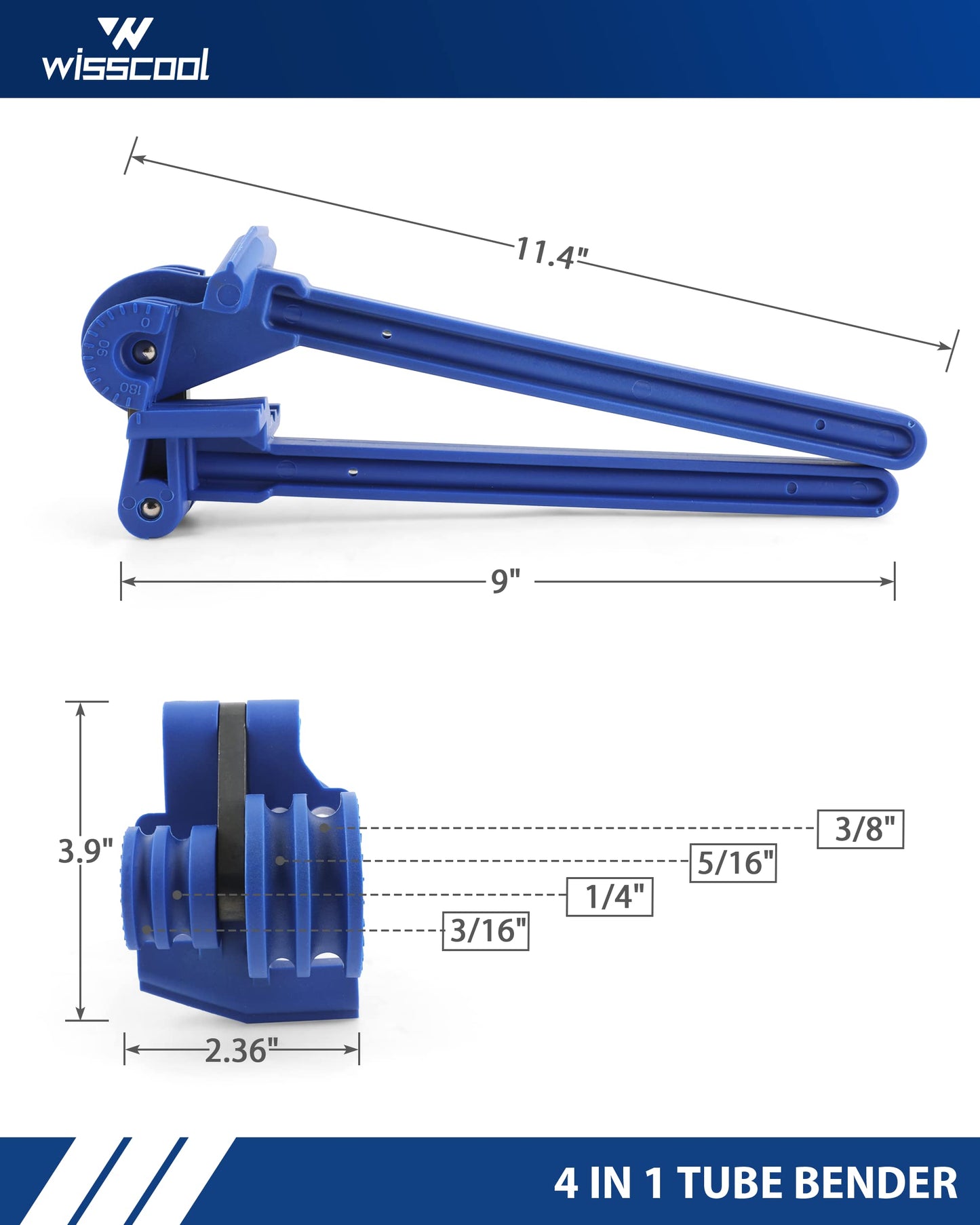 Wisscool 4-in-1 Tube Bender Tubing Brake line Bender for Soft Copper, Aluminum, Metal, Pipe Bender 180° (3/16" 1/4" 5/16" 3/8")