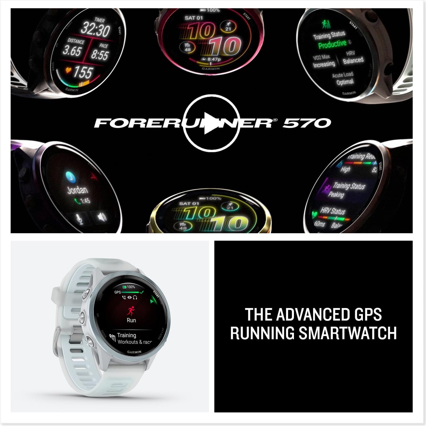 Garmin® Forerunner® 570, 42mm, Advanced GPS Running and Triathlon Smartwatch, AMOLED Display, Training and Recovery Features, Cloud Blue Aluminum with Translucent Whitestone/Band
