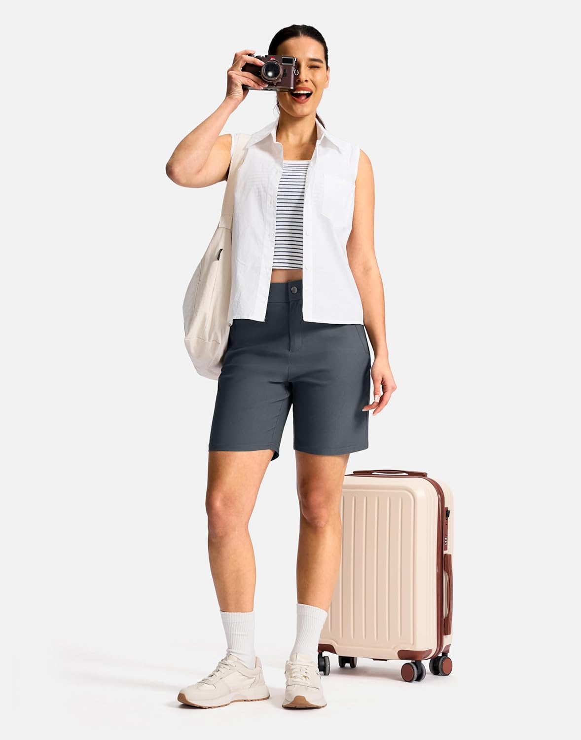 SANTINY Women's Hiking Golf Shorts - Quick-Dry Stretch Fabric | 5"/7" with 3 Pockets for Outdoor Travel
