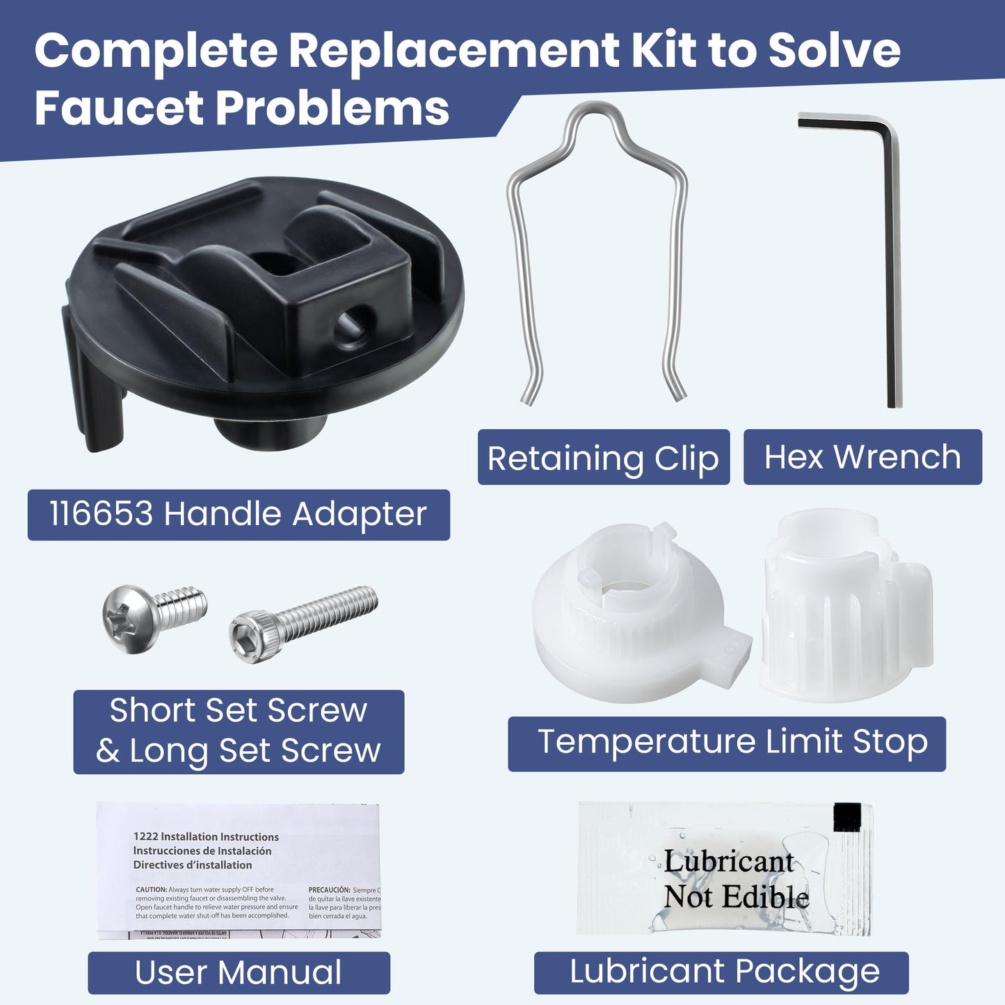 Enhon Shower Handle Adapter Kit Replacement for 116653, Compatible with Moen Posi-Temp Single Handle Tub/Shower Faucet Valve Cartridge, Shower Handle Replacement Part Adapter Kit, Plastic