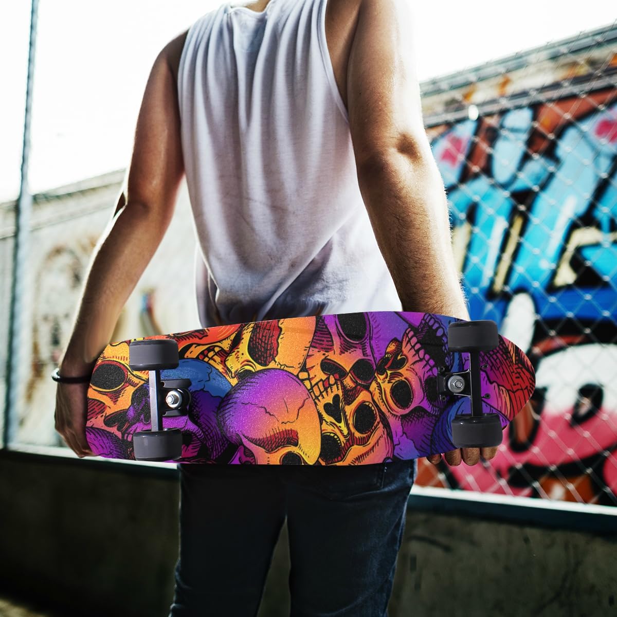 SUABO Skull Puttern Skateboard Grip Tape Sheet Scooter Deck Sand Paper 9" x 33"