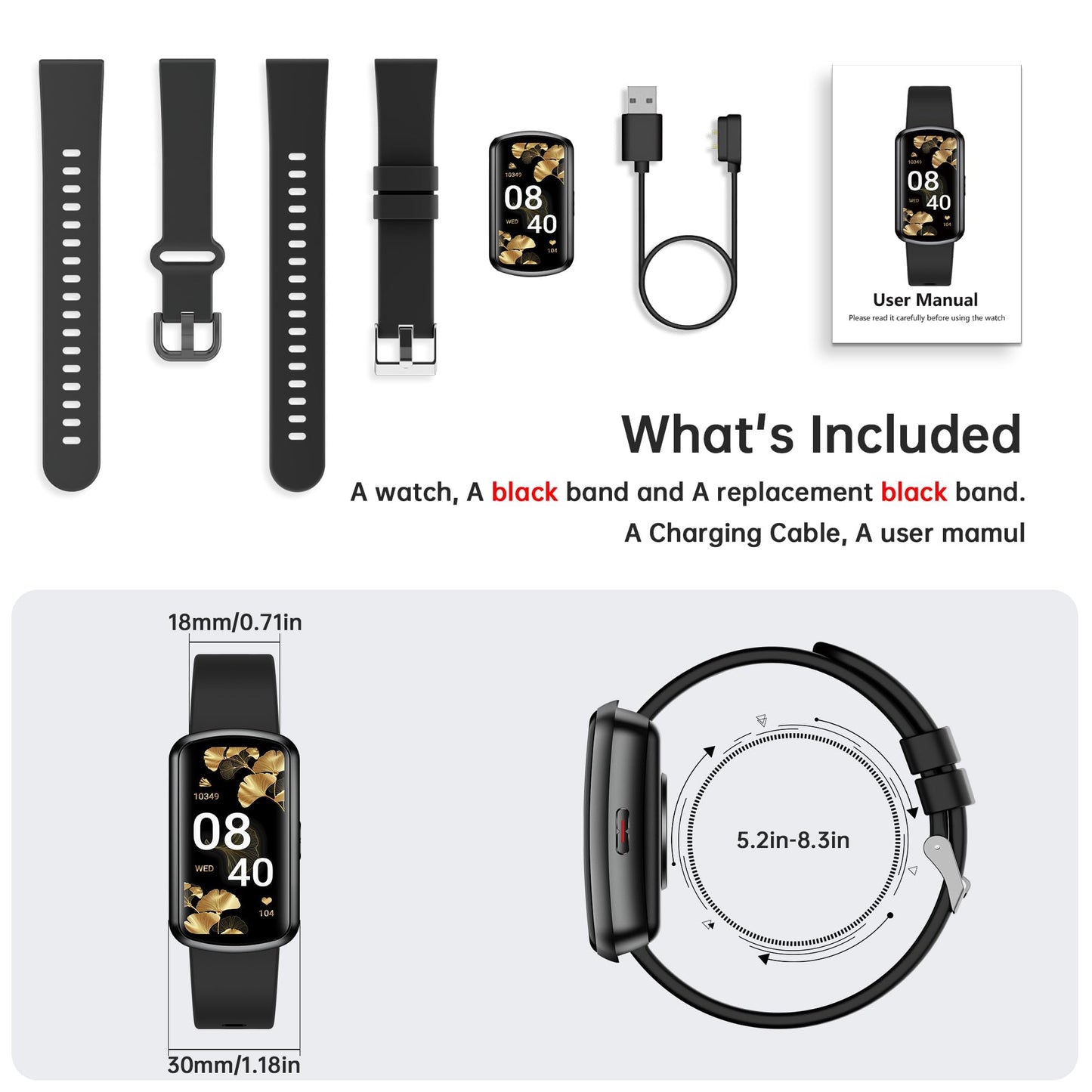 Health Fitness Tracker, Smart Watch with 24/7 Heart Rate, Activity Tracker with Blood Pressure and Blood Oxy-gen Monitor, 120 Sport Mode Waterproof Sleep Tracker for Women Men